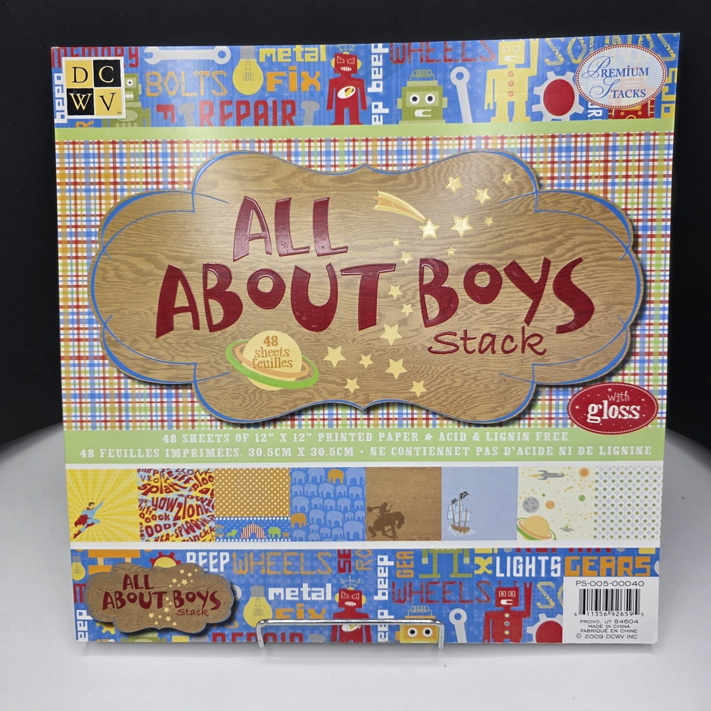 DCWV Premium Stacks 12x12 Scrapbook Cardstock All About Boys w/gloss 46pgs